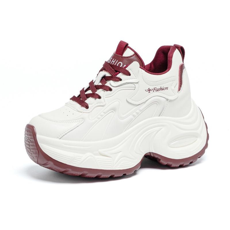 

Белые туфли из натуральной кожи Женские модные кроссовки Дышащие туфли на плоской платформе Бренд Женские увеличивающие рост 9 см 39 красный