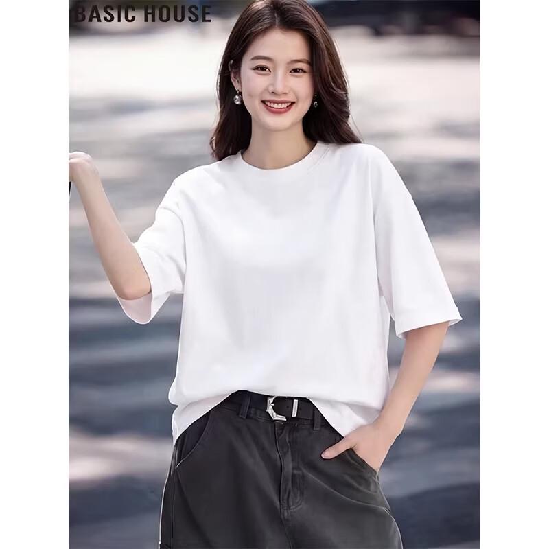 Basic House Women s Simple Loose Fit Round Neck T-Shirt L