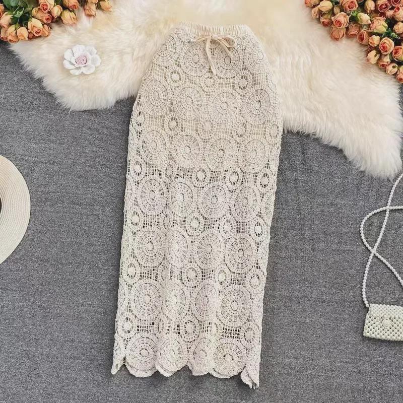 2023 Autumn Gentle Style Lace Shirt & Midi Skirt Set for Women