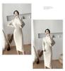 2024 Autumn/Winter Mid-Length Wool Coat with Semi-High Collar Knitted Dress - Women's Black Base Layer