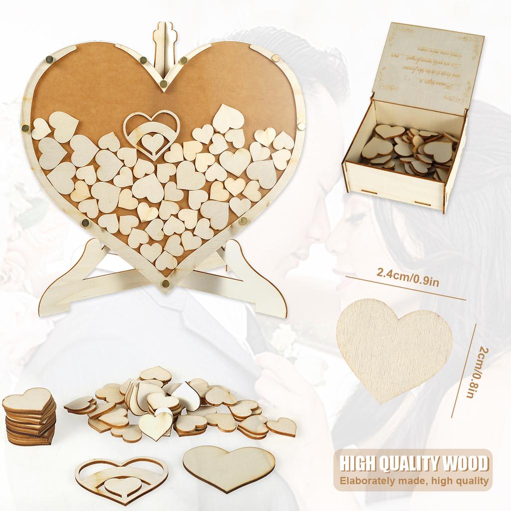 Wooden Wedding Guest Book with Storage Box Heart Guest Book Wedding Reception Personalized Nuptial Attendee Board Decorations