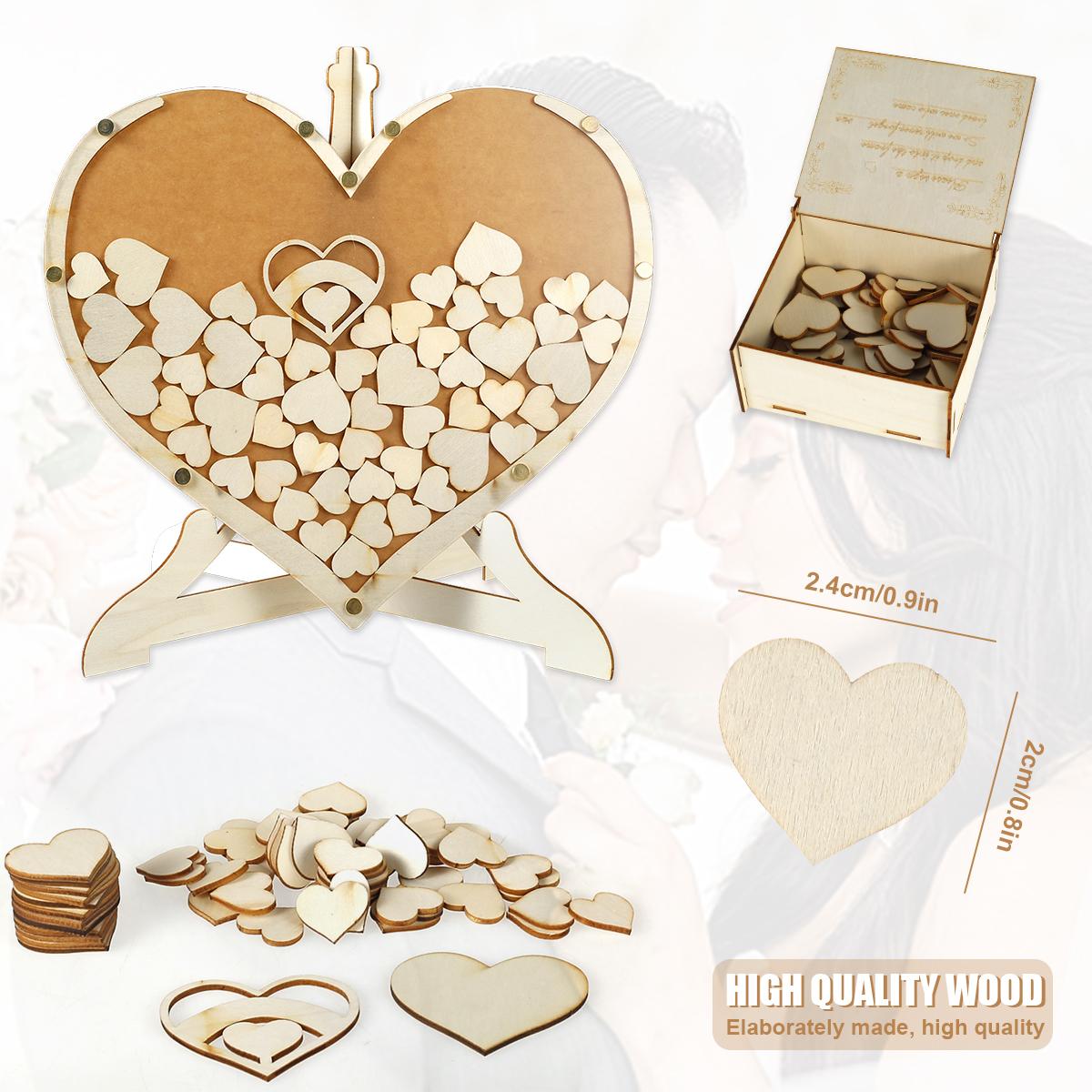 

Wooden Wedding Guest Book with Storage Box Heart Guest Book Wedding Reception Personalized Nuptial Attendee Board Decorations Heart wood color