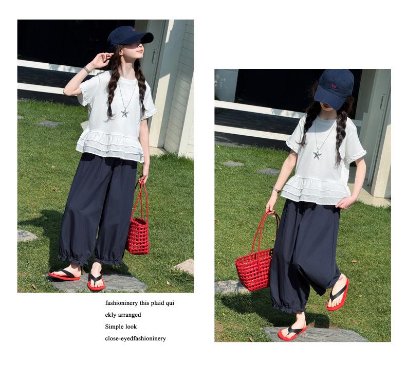 Girls' Lace Half-Sleeve Top & Nine-Point Bloomer Summer Set - Korean Style