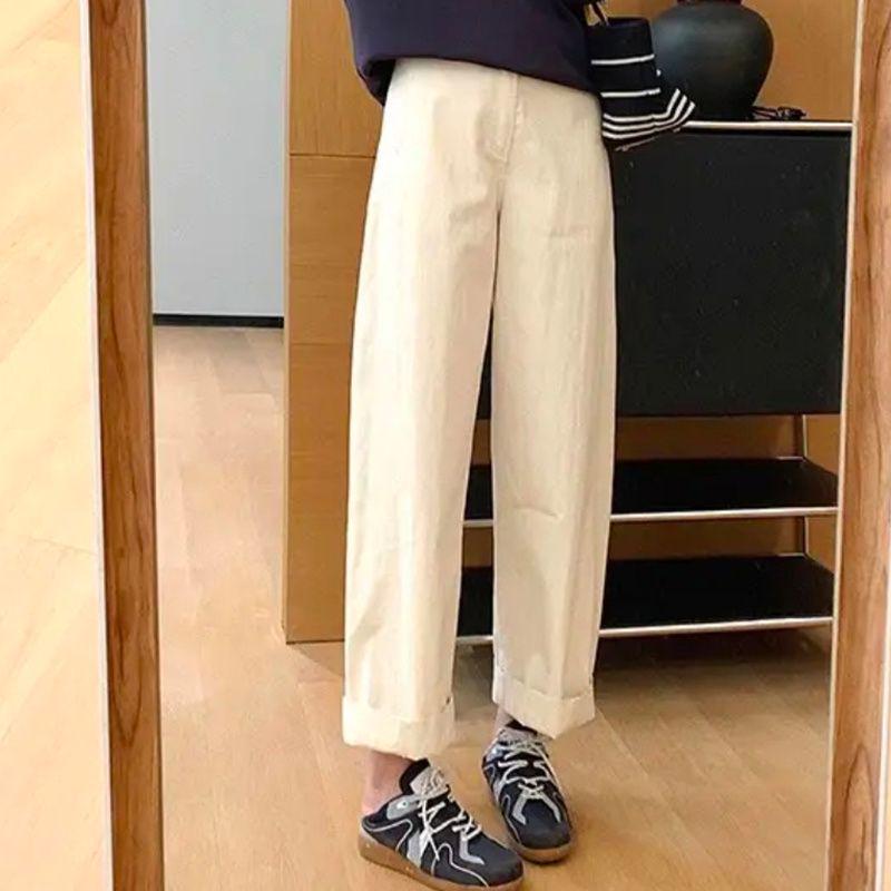 

Японский стиль 2025 Утягивающие брюки-сигареты прямого кроя с высокой талией до девяти точек XL абрикосовый