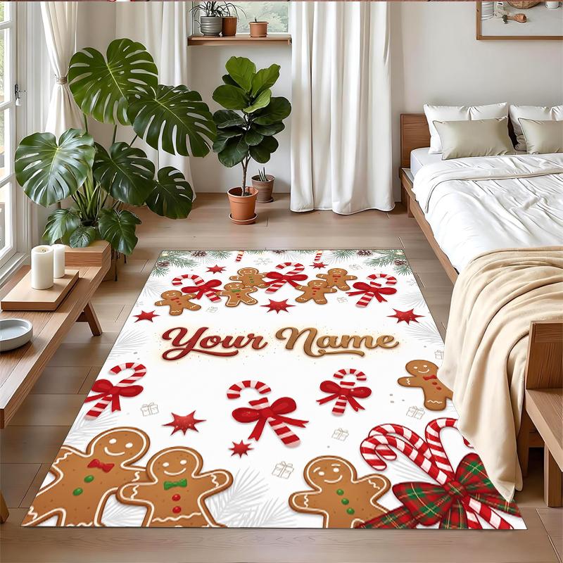 Christmas Custom Name Printed Square Area Rug Soft Non Slip Floor Carpet For Bedroom Holiday Gift
