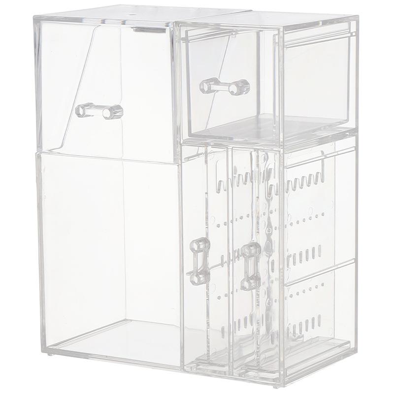 Clear Makeup Brush Organizer, Storage Rack with Drawers, Storage Box with Lid and Pearls for Storing Makeup Tools and Jewelry