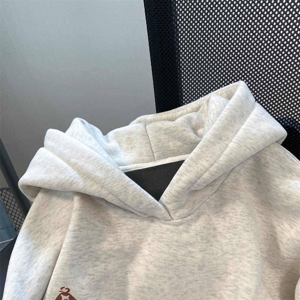 Gray Cartoon Puppy Hoodie for Men & Women - Autumn/Winter Loose Fit Korean Style Vibe
