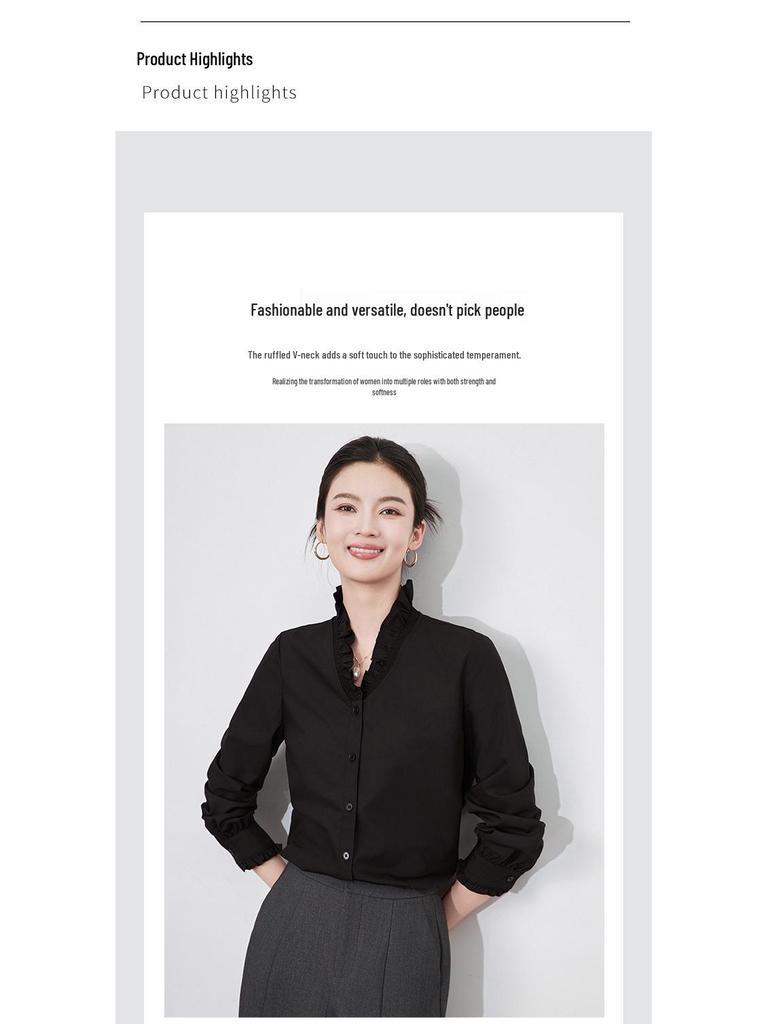 High-End Exquisite V-Neck Ruffle Edge Lace Sleeve Women's Autumn/Winter Top