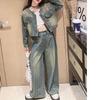 Autunno Ragazza Adolescente Retro Denim Vestiti Tuta Girocollo Giacca di Jeans e Jeans Dritti 2 Pezzi Tuta Bambino Outfits