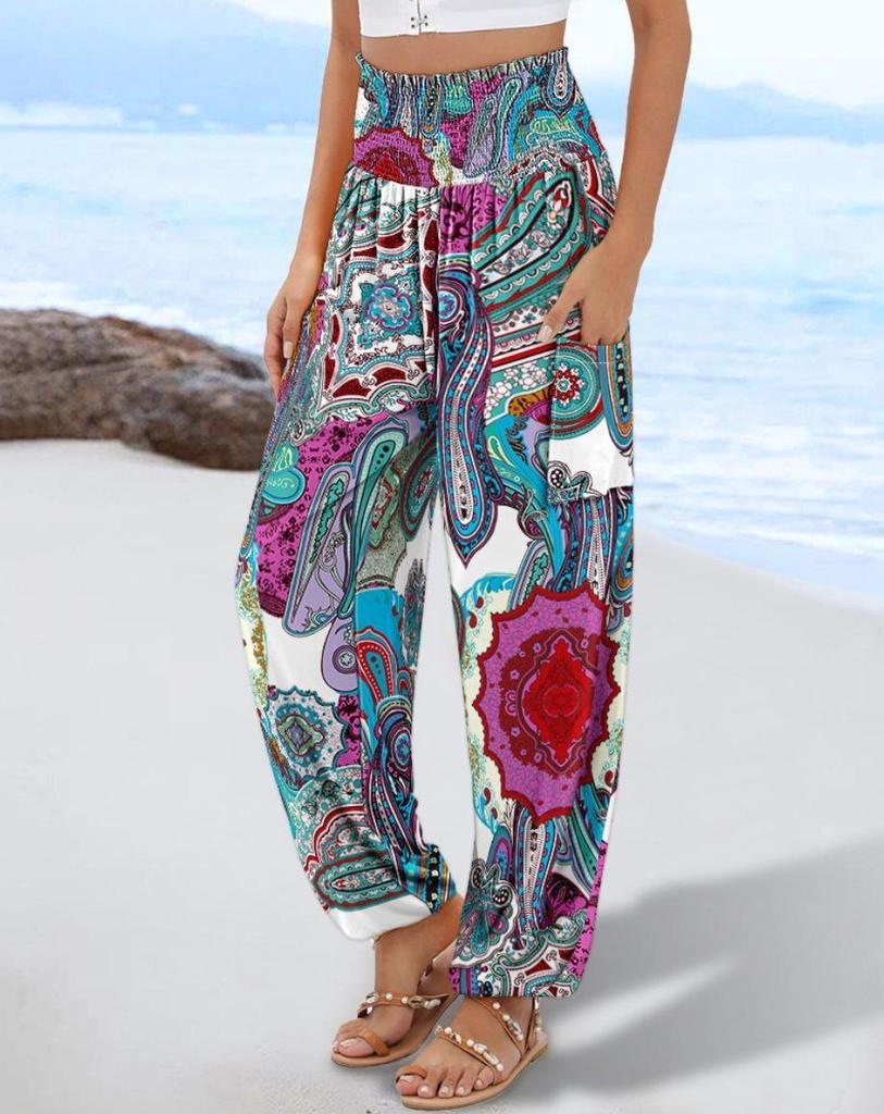2025 New Style Spring/Summer Women's High-Waisted Printed Casual Long Pants