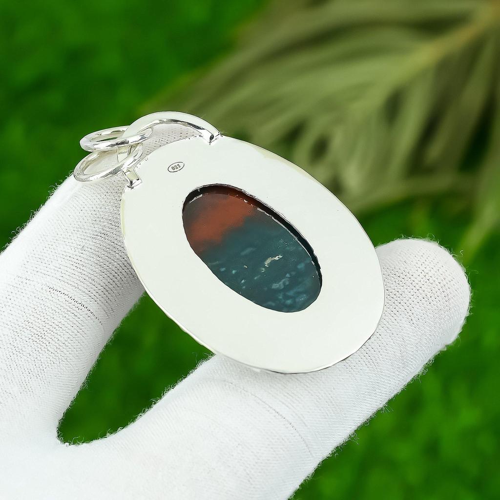 Birthday Gift For Her Natural Bloodstone Gemstone Pendant 925 Sterling Silver