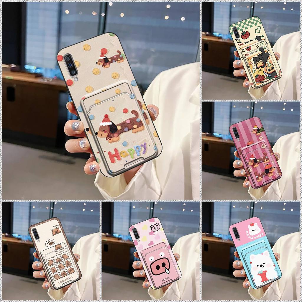 Cover Cute Phone Case For Samsung Galaxy A70 Silicone Cartoon Card Slot Card Sleeve Graffiti Dirt-resistant Durable TPU