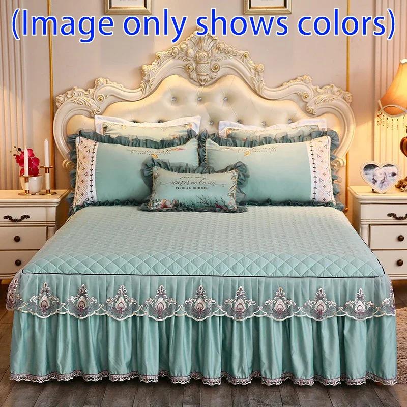 3PCS/Set Home Quarto Têxtil Princesa Renda Colcha Colcha Colcha Poliéster Algodão Luxo Capa de Cama Saias