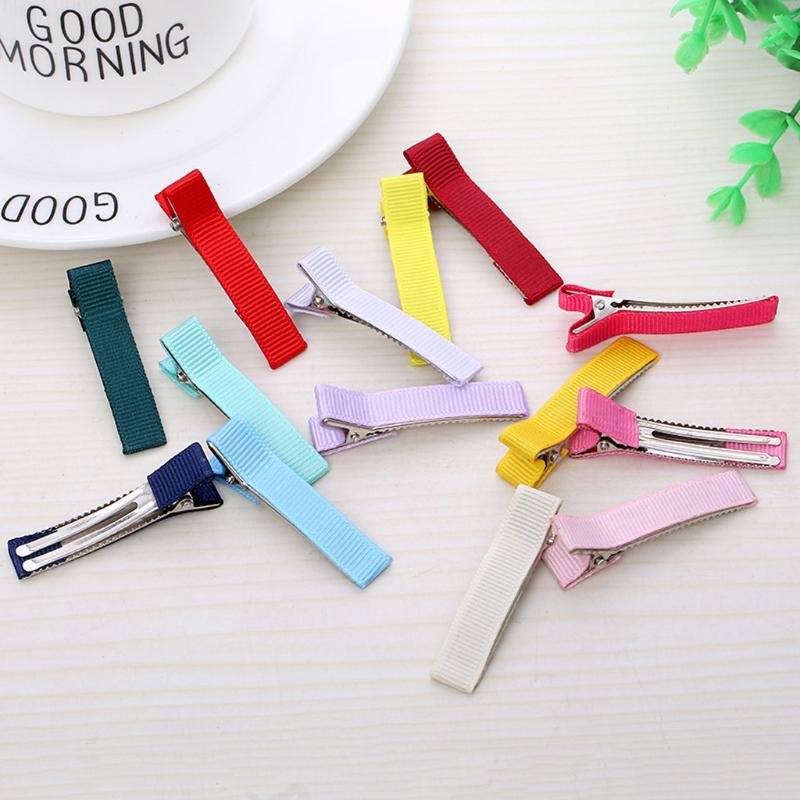 100Pcs Colorful DIY Hair Clip Flat Top Alligators Clip Cover Grosgrain Ribbon Hair Barrettes for Arts & Crafts Project