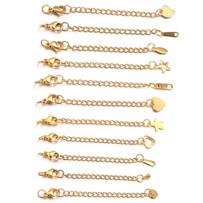 10pcs/Lot 50mm Stainless Steel Necklace Extension Chain Bulk Bracelet Extended Chains Tail Chains Extender For Jewelry Making