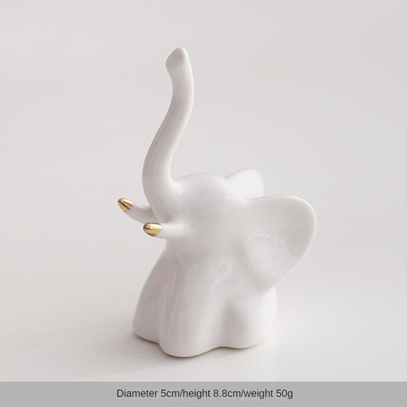 Ceramic Creative Elephant Rabbit Home Bedroom Makeup Desk Ring Necklace Jewelry Rack Ornament Animal Showcase Small Ornament