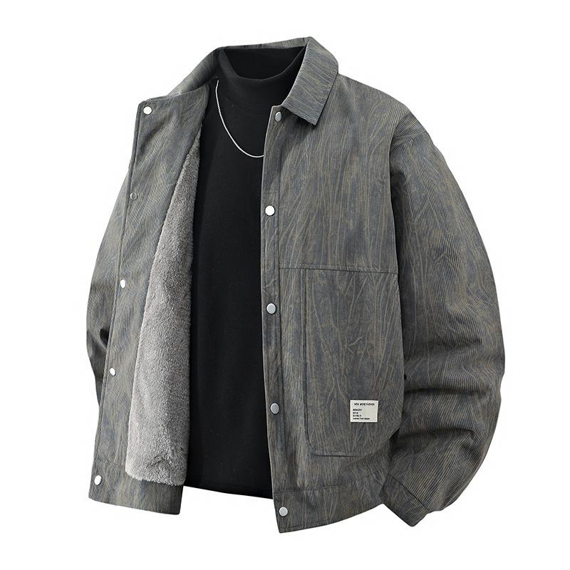 New Arrival Men's Plus Size Corduroy Jacket: XL Loose Fit, Trendy Lapel Shirt Style