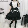 Japansk Harajuku Kvinnor Sommar Prinsessan Lolita Klänning Gotisk Bandage Svart Maid Kawaii Ruffles Klänning