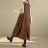 2025 Winter Women's Long Loose Fit Washed Cotton Corduroy Skirt with Square Neck and Slit, Stylish and Slimming Design
