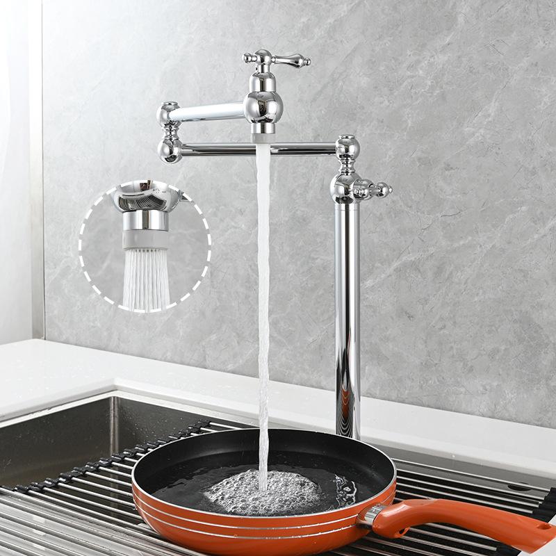 Tuqiu Pot Filler Tap Black Foldable Kitchen Faucet Single Cold Single Hole Sink Tap Rotate Folding Spout Chrome Brass