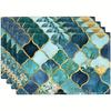4/6pcs Set Teal Placemats Abstract Ocean Blue Turquoise Golden Placemats Seasonal Holiday Placemats Family Party Indoor Kitchen Dining Room Decor