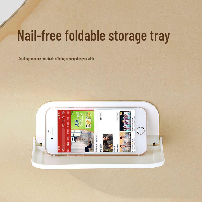 Wall-Mounted Bedside Folding Storage Rack & Phone Holder for Bathroom and Bunk Beds