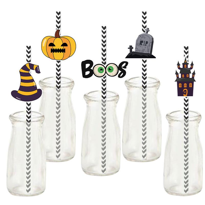 Event Halloween Paper Straws With Witch And Pumpkin Illustrations For Festive