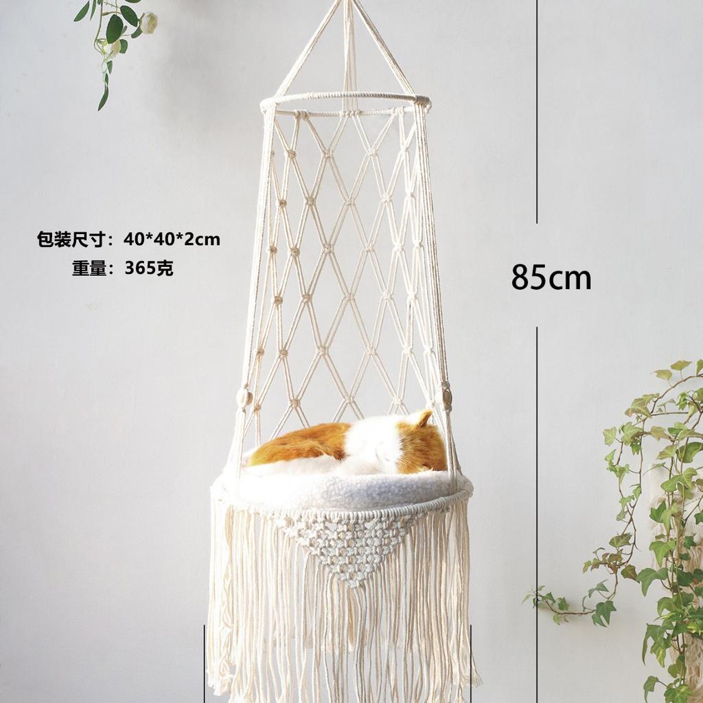 Bohemian Woven Cat Nest Hammock with European Mesh Pocket Summer Pendant Cat Hammock Swing Hanging Pet Bed for Cats