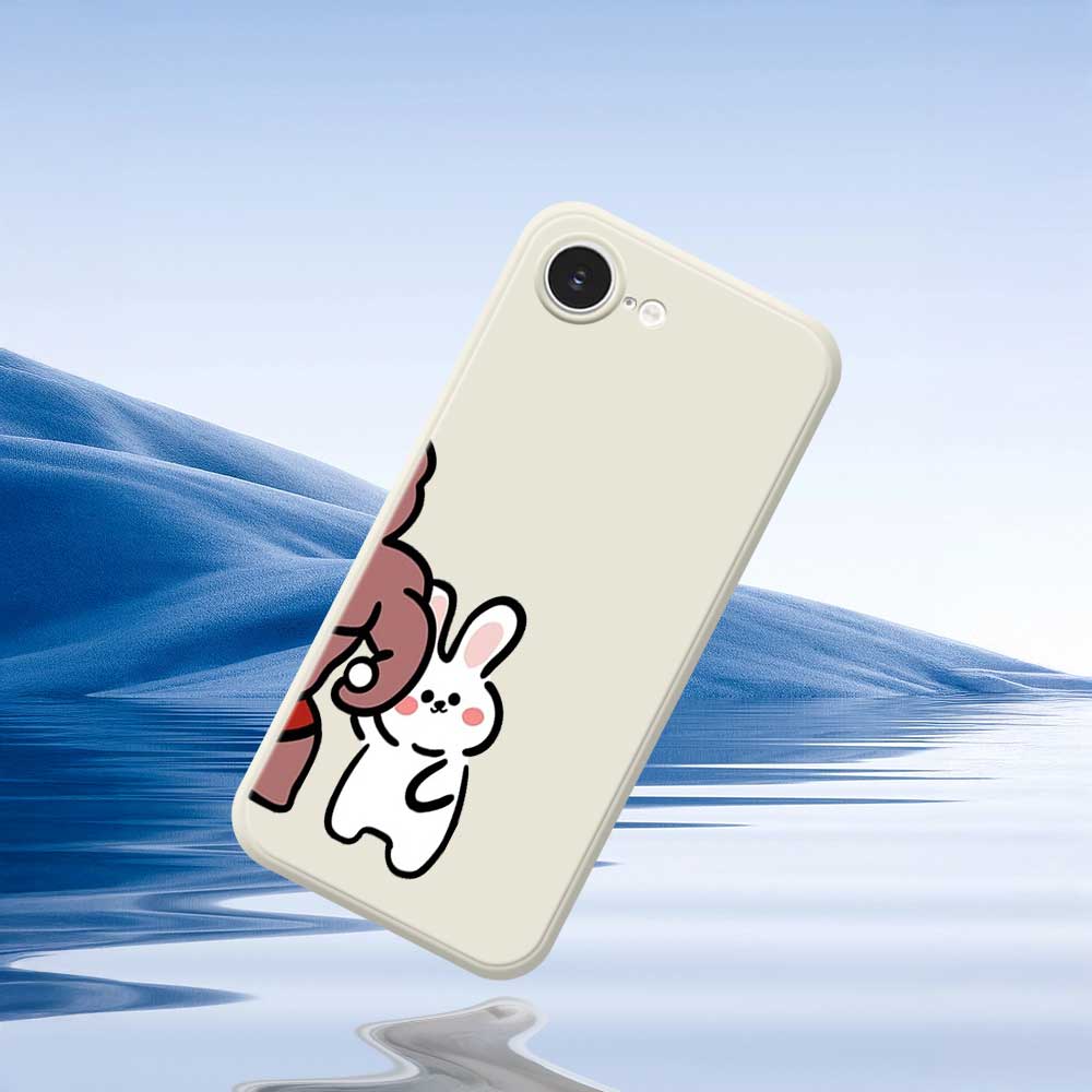 For iPhone 16e Case White Rabbit Pattern Printing Straight Edge TPU Phone Back Cover