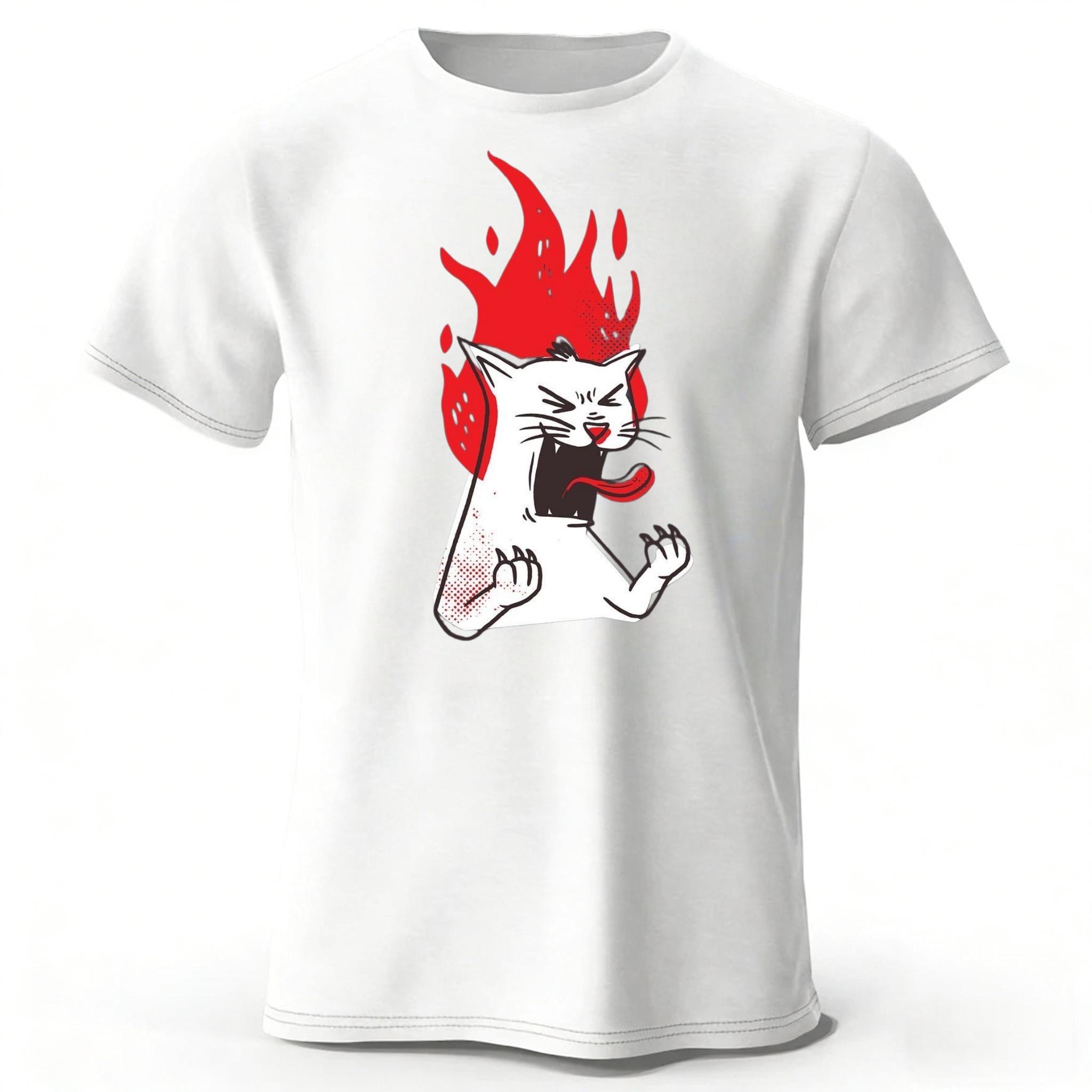 

New Angry Cat Mens Funny Cotton Tshirt Fitness Sports Loose Breathable Short Sleeve Tshirt Casual Round Neck Running Top 4XL