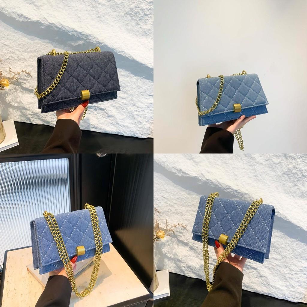 Fashionable Denim Women's Crossbody Bag Vintage Blue Quilted Chain Shoulder Bag