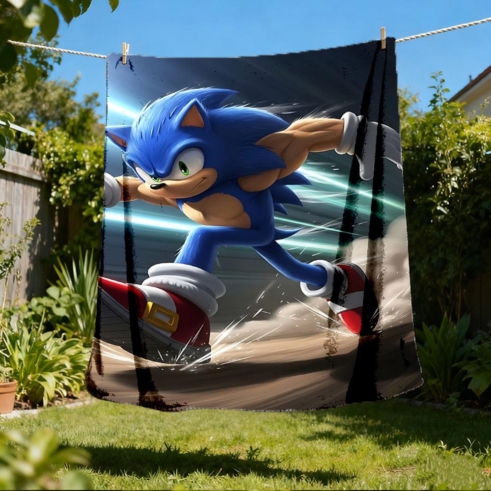 1pc Sonic, Lightning Outdoor Personalized Flannel Blanket, Soft, Lightweight Personalized Flannel Blanket, Digital Printing, 80x120cm