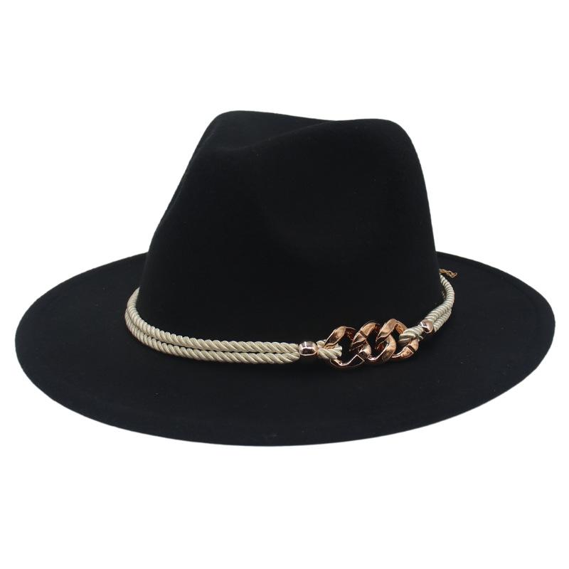 Jazz Hat Retro Men'S And Women'S Cotton Felt Hat Big Brim Panama Hat Gold Chain Hat