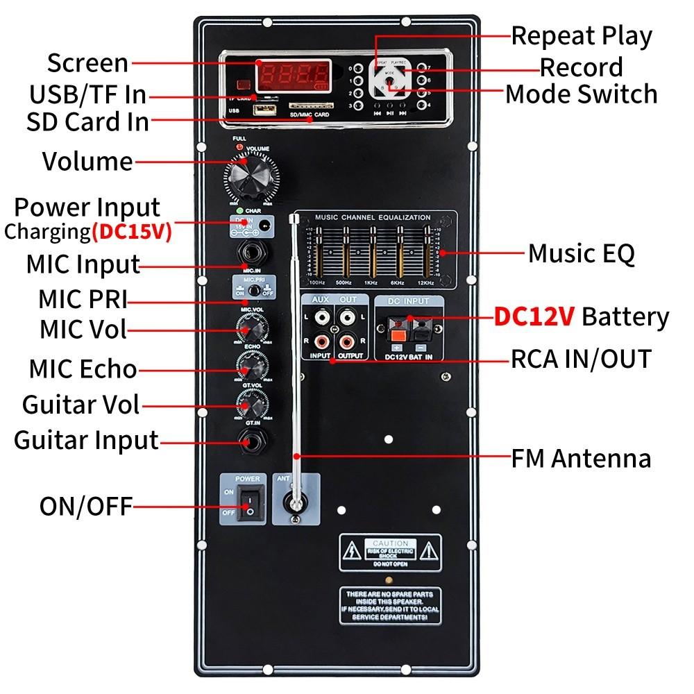 12V Digital Bluetooth 100W Amplifier Board for 8-18 Inch Speaker with Microphone Guitar U-Disk Input Recording Amplifiers Input 38 16 CM