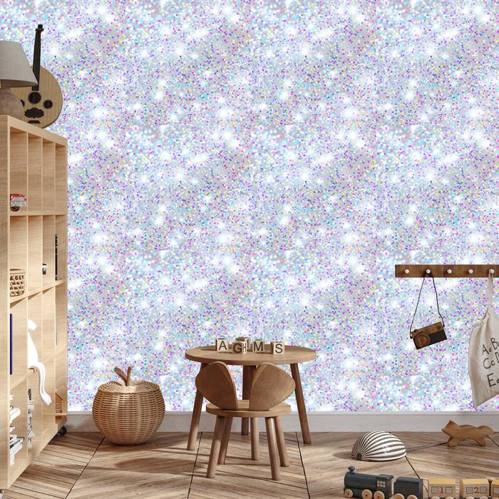 Iridescent glitter wallpaper light gray, white and azure 50x1000