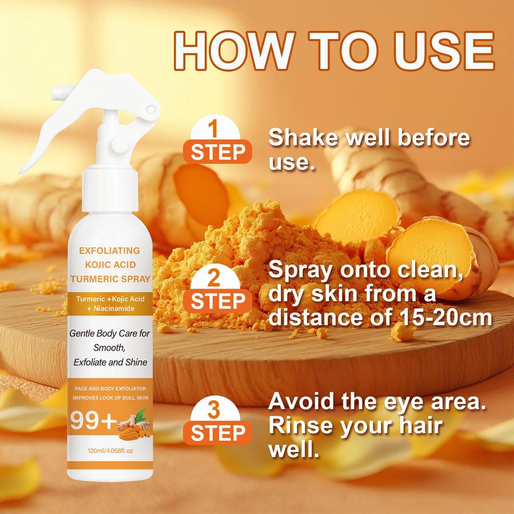 Exfoliating Kojic Acid Turmeric Spray-Gentle Body Care For Smooth, Exfoliate And Shine-Suitable For All Skin Types, 120ml