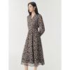 JUZUI Women's 2026 Spring Elegant Geometric Print Chiffon Cinch Waist Dress