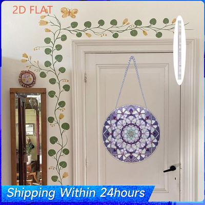 Blomma DIY 2D Platt Akryl Diamantmålning Prydnader Dubbelsidig Diamant 24cm Diamantkonst Hänge för Vuxna Fönster Väggdekor