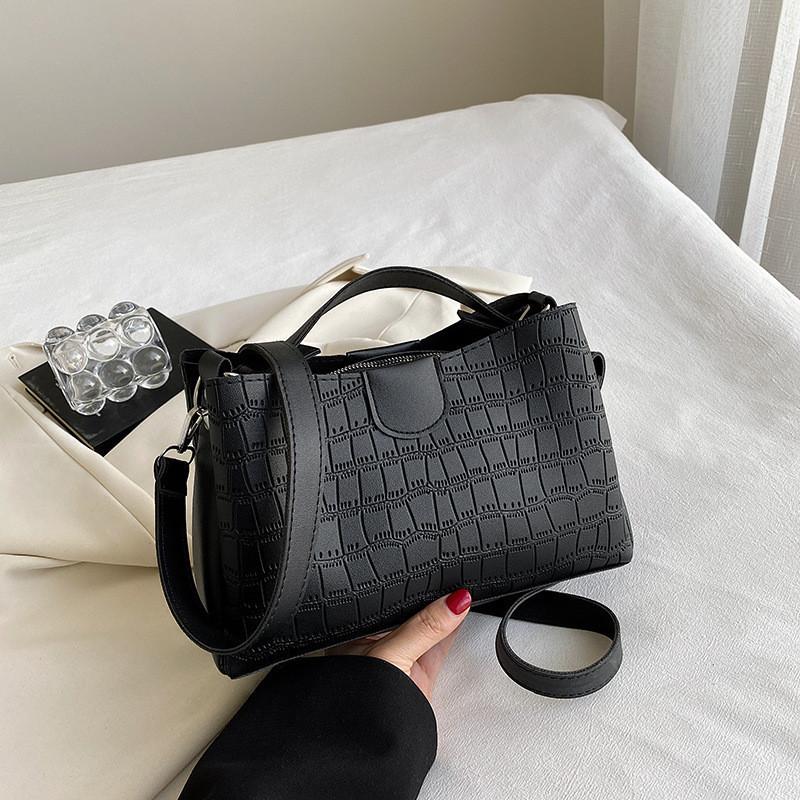 Modern Black Khaki Brown Women's Fashionable Pu Leather Crossbody Tote Bag