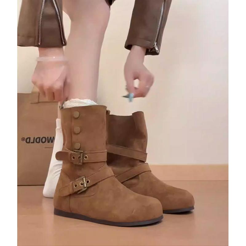 Inner height increase two wear Boken short boots women's new autumn and winter retro Martin boots Maillard flat-bottomed stacking boots