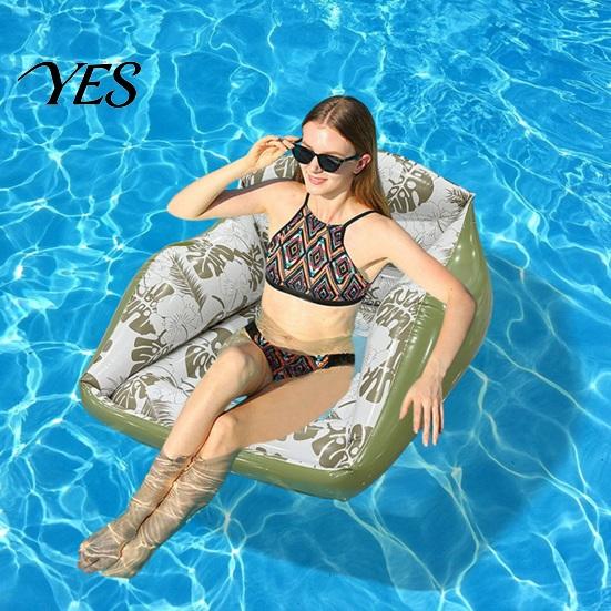 Inflatable Water Chair Pool Lounge with Cup Holder, Tropical Leaf Print Blow-up Float Holder Sofa for Adults, Swimming Party Beach Lake Essentials