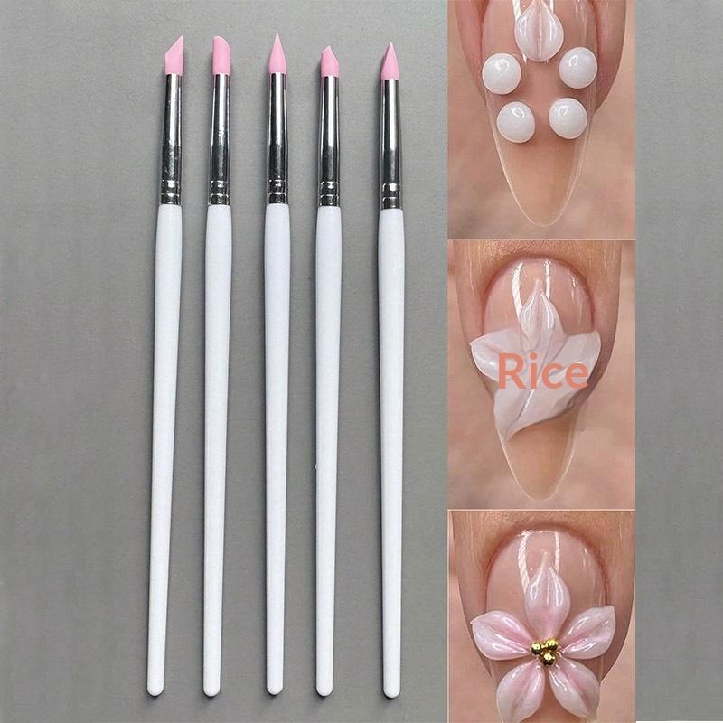 5Pcs/set Silicone Nail Brush UV Gel Polish Tip 3D Image DIY Dotting Polish Brushes Pen Professional DIY Manicure Tools