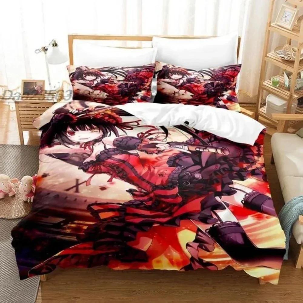 Anime Date A Live Kurumi Tokisaki Bedding Set Boys Girls Twin Queen Size Duvet Cover Pillowcase Bed Kids Adult Customizable
