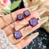 New Black Gold Rose Cut Purple Lithium Zircon Open Ring Pendant Necklace Stud Earrings