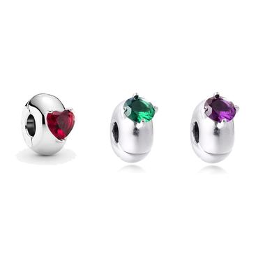 2022 Valentines Gift 925 Sterling Silver Heart Solitaire Clip Charm Fits Europe Bracelets DIY Stopper Beads for Jewelry Making