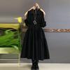 Plus-Size Women's Elegant Workwear Style Slimming Black Dress with a Turn-Down Collar and Long Waist-Cinching Design
