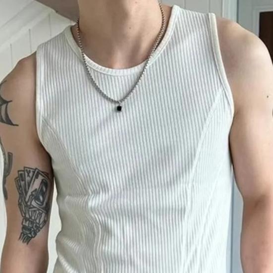 Men Ribbed Tank Top Summer Sleeveless T-Shirt Solid Color Workout Tank Top for Gym Outdoor Sports Street Beach