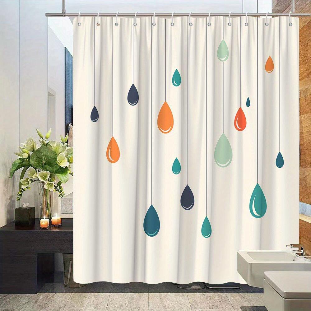 1pc Creative Raindrop Pattern Shower Curtain Bathroom Decoration Polyester Fabric Contains 12 Hooks