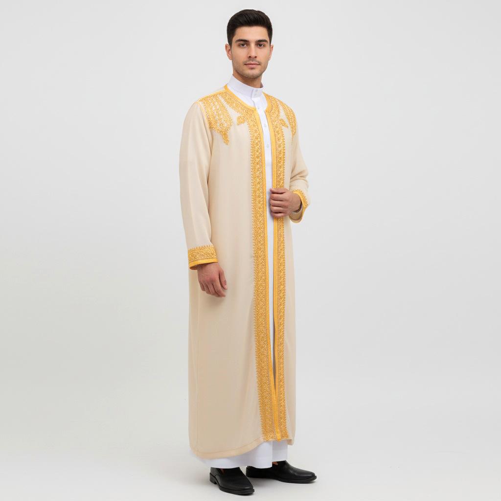 2025 Ethnisch Stil Herren Lang Gold Stickerei Kleid