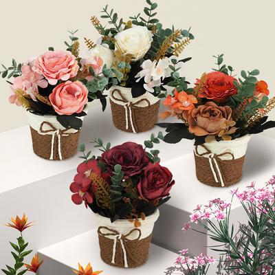 1PC Wedding Party Cotton Thread Ornament Woven Flower Basket Potted Plants Bonsai Small Fake Flower